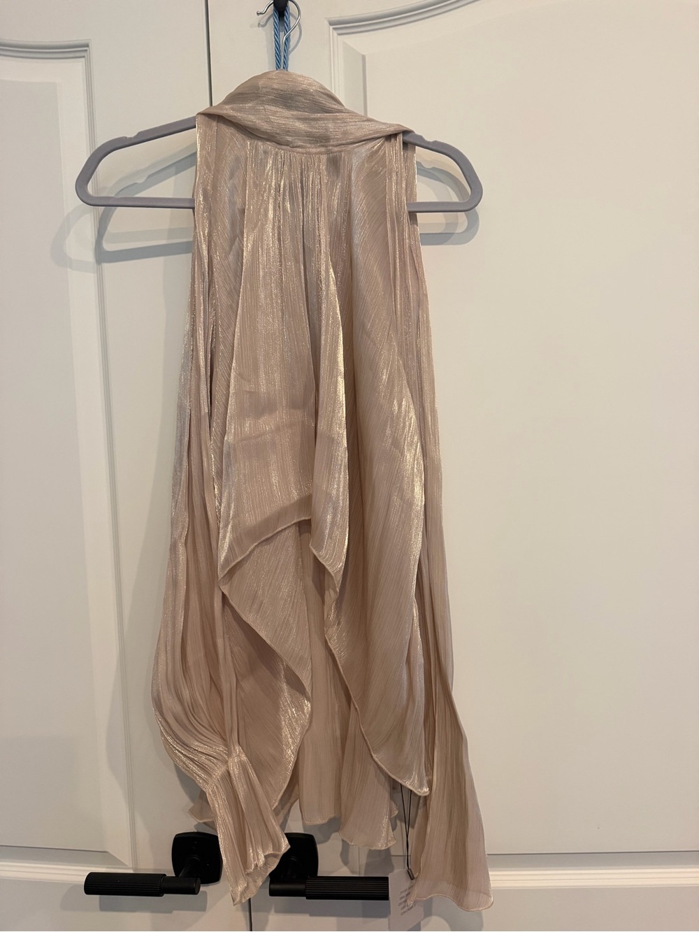 NWT More To Come Metallic Champagne Draped Scarf Top S